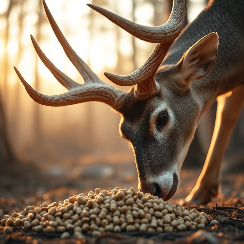 A photorealistic close-up of a buck’s antlers in early velvet stage