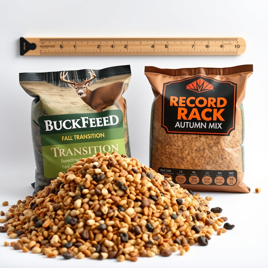 <clean photorealistic photo of two piles of deer feed