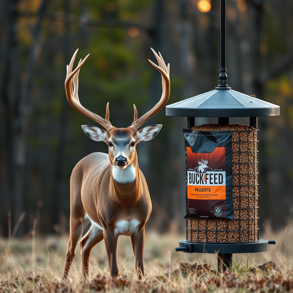 <clean photorealistic photo of a white-tailed buck with large antlers standing next to a f