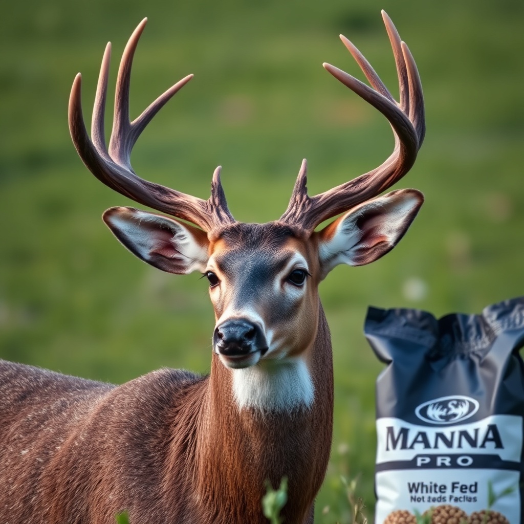 A photorealistic close-up shot of a mature whitetail buck with thick