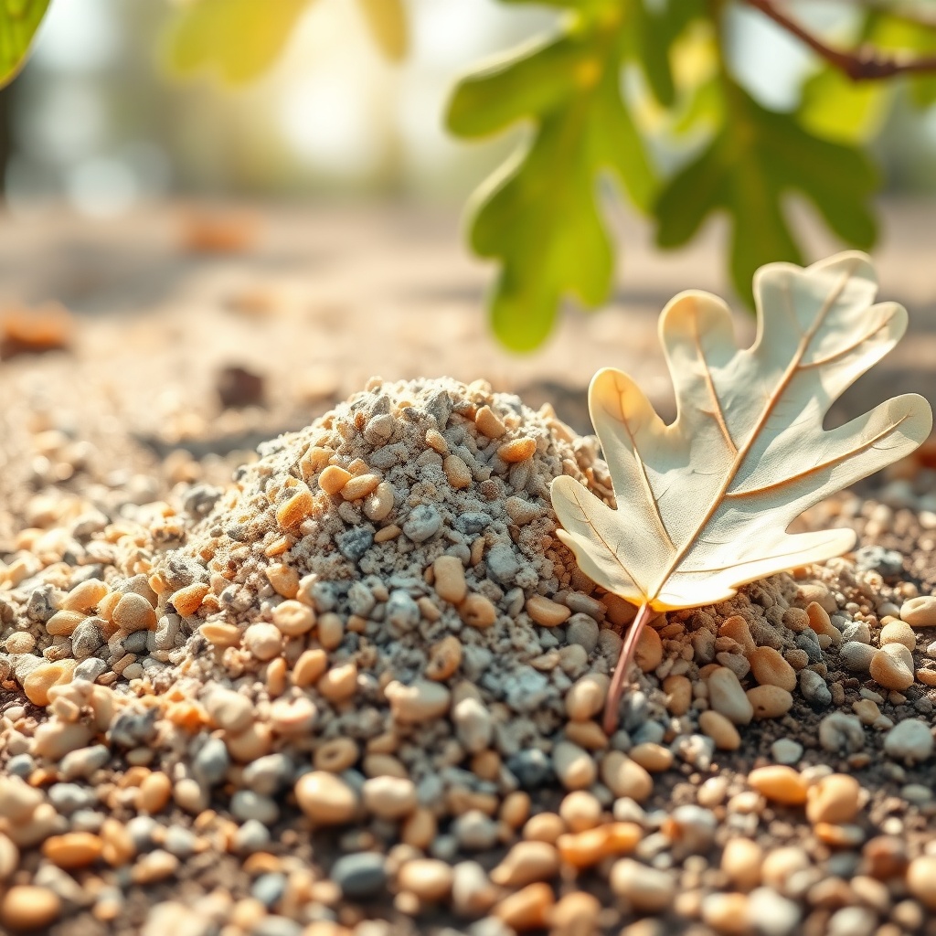 A photorealistic illustration of a mineral-rich deer feed pile on the ground